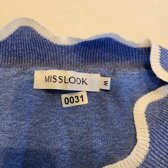 Misslook Blue Scalloped Women's Sweater Size M Clueless Preppy - Picture 3 of 9